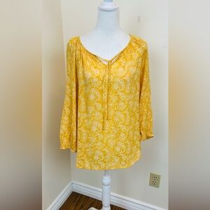 Fred David Yellow 3/4 Sleeve Tie Front Blouse